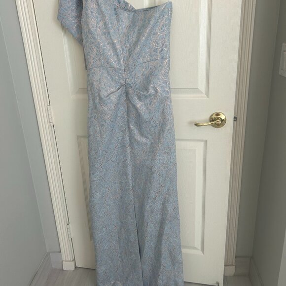 Teri Jon One by Ricki Freeman One Shoulder Bow Jacquard Gown Long Dress NWT $995 - Picture 7 of 11